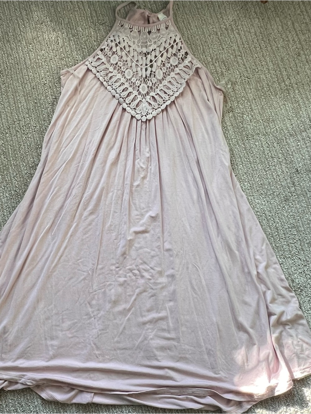 Light Pink Crochet Halter Swing Dress
